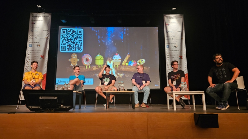 Fireside chat panel at Droidcon Lisbon 2025 with Android developers discussing effective usage of AI.